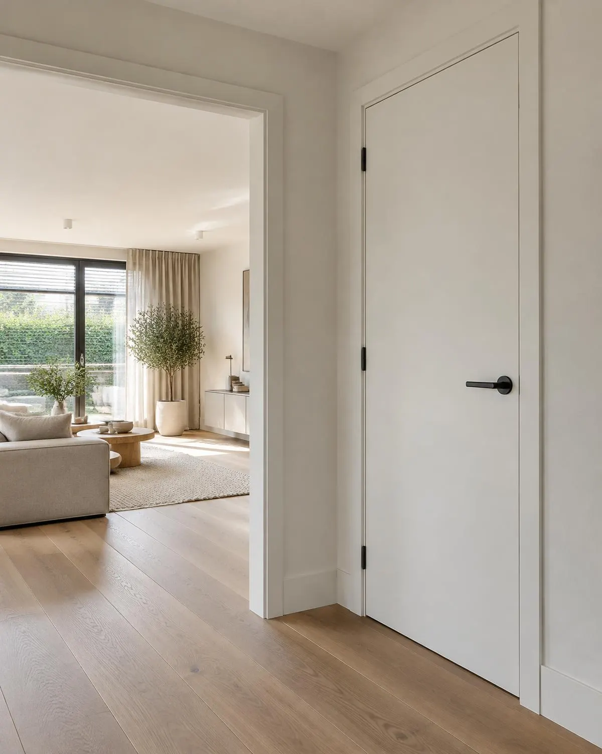 Houten binnenkozijn met deur in een licht interieur